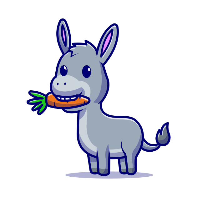 Cute Donkey Eating Carrot Cartoon Vector Icon Illustration by Catalyst Labs