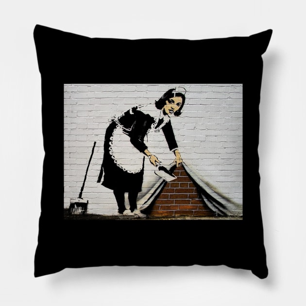 Banksy Cleaning Lady Pillow by truefriend