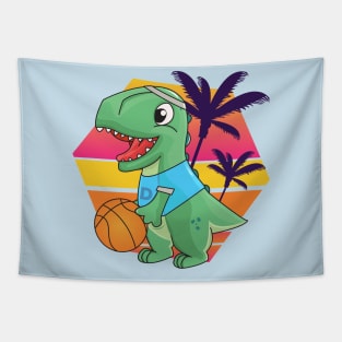 Dinosaur playing basketball, retro style, green dino, dinosaurs are awesome, dinosaur lovers, cute dinosaurs, best dinosaur ever, cute animal friendly Tapestry