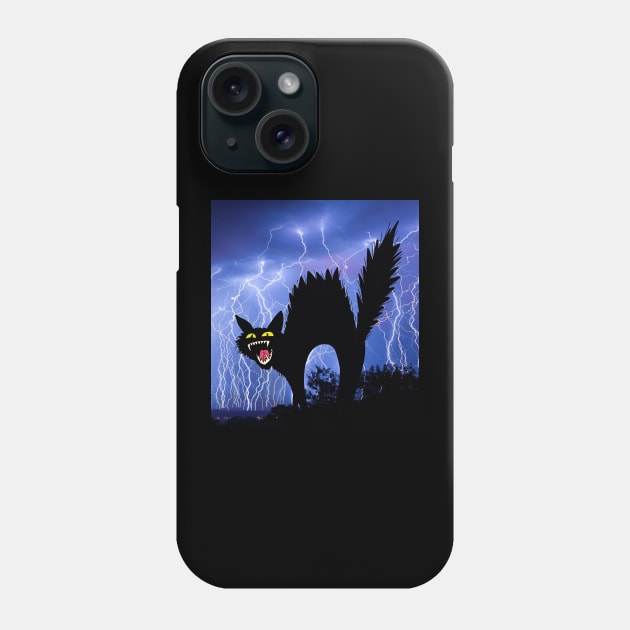 Cat Mom Crazy Cat Black Cat Lightning Night Phone Case by Daphne R. Ellington