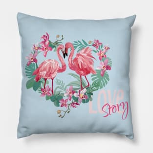 Flamingos Love Story Pillow