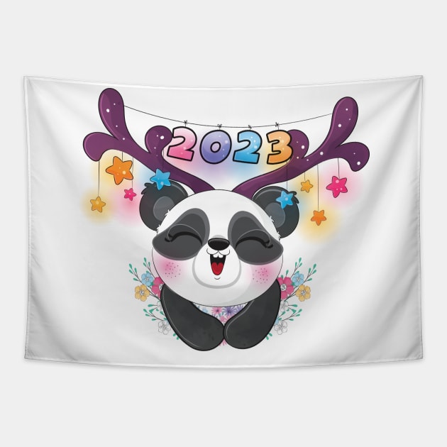 Cute animal little panda happy 2023 Tapestry by AssoDesign