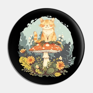 Vintage Cute mushroom Cat Floral Garden Kawaii Kitten Pin