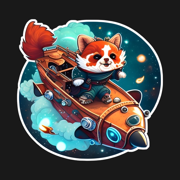 Red Panda sailing a Ship in Space Sticker by Walford-Designs