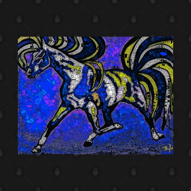 Run Pony Run Mosaic Abstract Blue by Overthetopsm