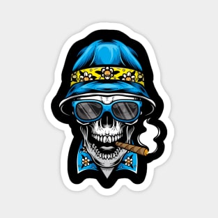 smoking skull wearing bucket hat Magnet