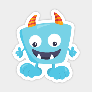 Cute Monster, Blue Monster, Funny Monster, Horns Magnet