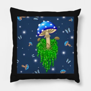 Blue Mossy Fungi Pattern Pillow