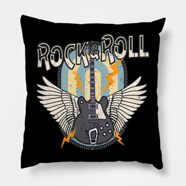 Rock & Roll Retro Electric Guitar Wings Pillow by Foxxy Merch