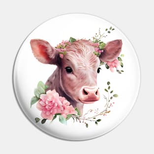 Calf with flowers Pin