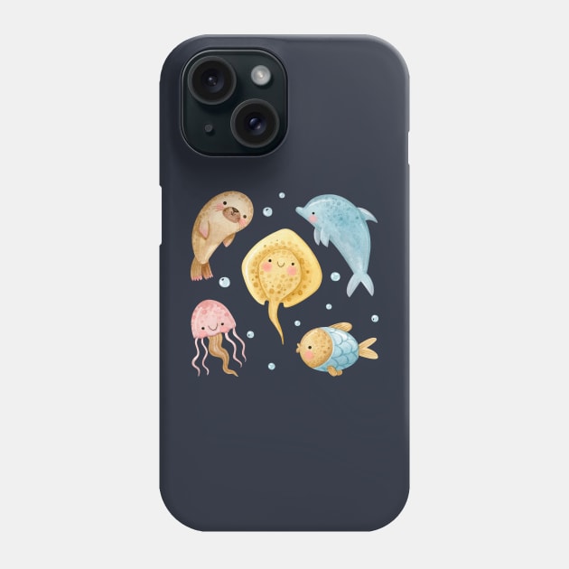 Watercolor Sea Animals Collections Phone Case by Mako Design 