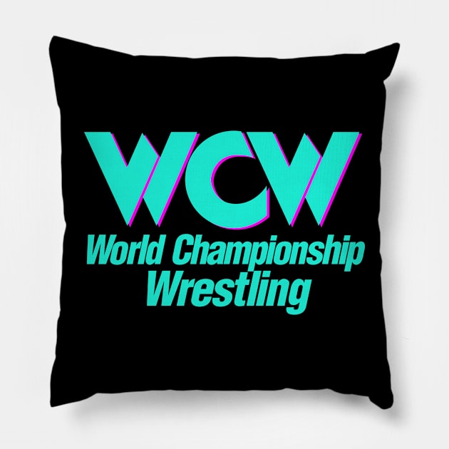 WCW teal logo Pillow by Authentic Vintage Designs