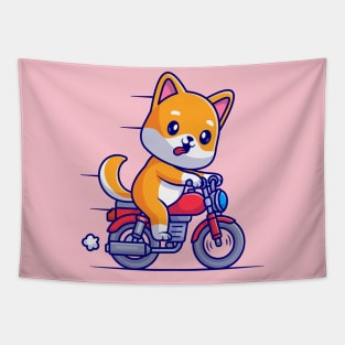 Cute Shiba Inu Dog Riding Motorcycle Cartoon Tapestry