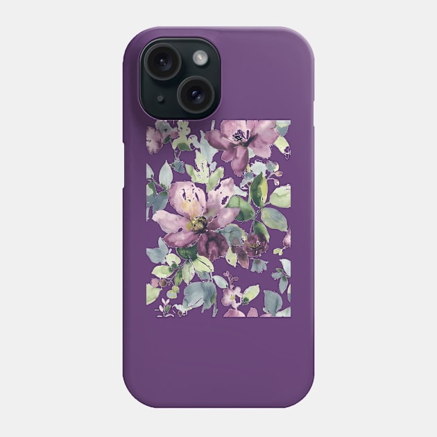 Watercplor Purple Flowers Phone Case by Alexander S.