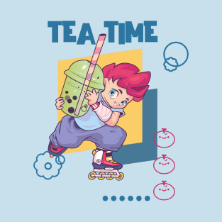 Bubble tea skating character - roller skating T-Shirt