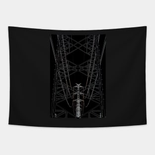 Abstract high voltage transmission line against black sky Tapestry