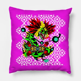 quetzalcoatl dragon ecopop in floral aztec zentangle kaiju art Pillow