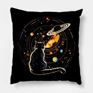 Cat Staring at Planet Saturn, Cat Dad, Cat Lover Pillow