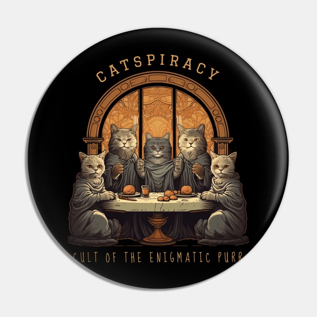 Catspiracy Cult of the Enigmatic Purr Conspiracy Cat Pin by origato