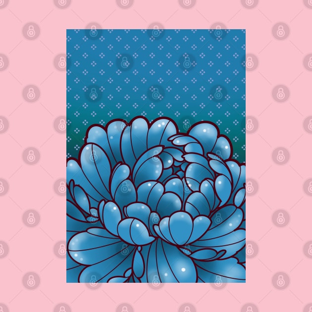 blue peony 80s retro cartoony style by weilertsen