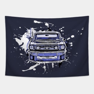 Mustang cartoon Blue Tapestry