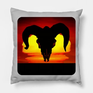 Sunset Silhouette Ram Skull Pillow