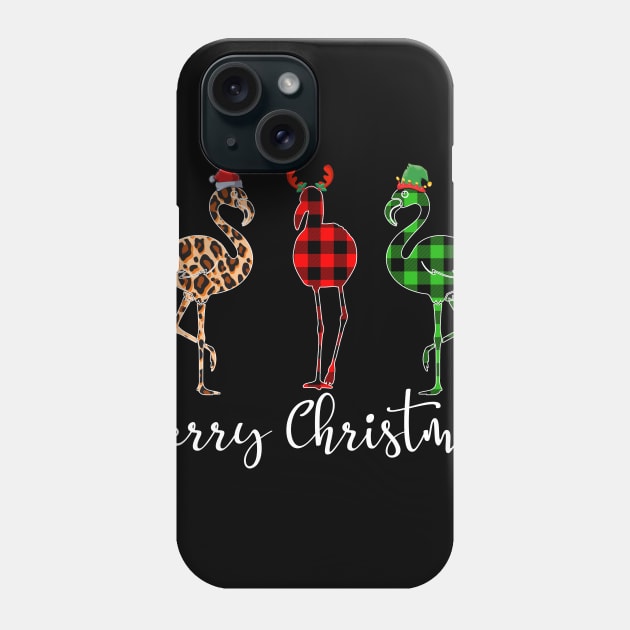 Merry Christmas Leopard Red Green Plaid Flamingo Phone Case by Dunnhlpp