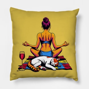 Woman Cat Wine Meditation Pillow