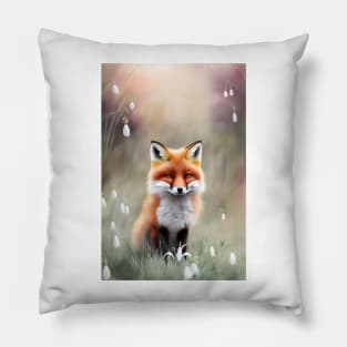 Fox With Snowdrops Pillow