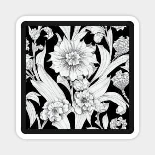 Vintage Floral Cottagecore  Romantic Flower Peony Rose Design Black and White Magnet