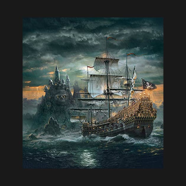 Ghost Ship night - digital drawing - color by euror-design