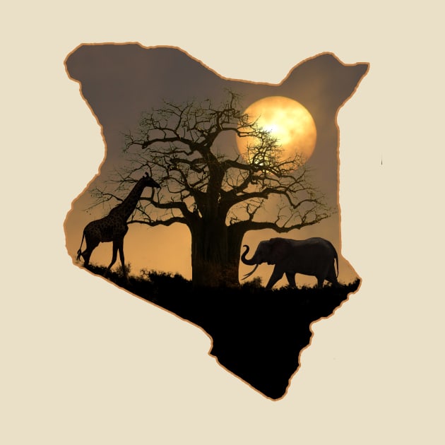 Sunrise - Baobab - Giraffe - Elephant - Kenya by T-SHIRTS UND MEHR