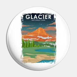 Glacier National Park at Night Vintage Minimal Retro Travel Poster Pin