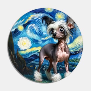 Starry Chinese Crested Portrait - Dog Portrait Pin