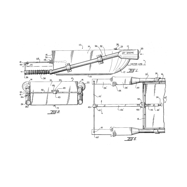 Jet Propelled Boat Vintage Patent Hand Drawing by TheYoungDesigns