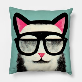 Cat from Havana Retro Poster Vintage Art Cat Wall Blue Pink Illustration Pillow