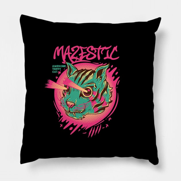 Mazestic Awesome Trippy Super power Cat Cats Retro with eye laser Pillow by ActivLife