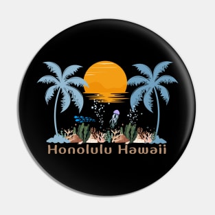 Hawaii Honolulu Paradise Island Sunset Pin