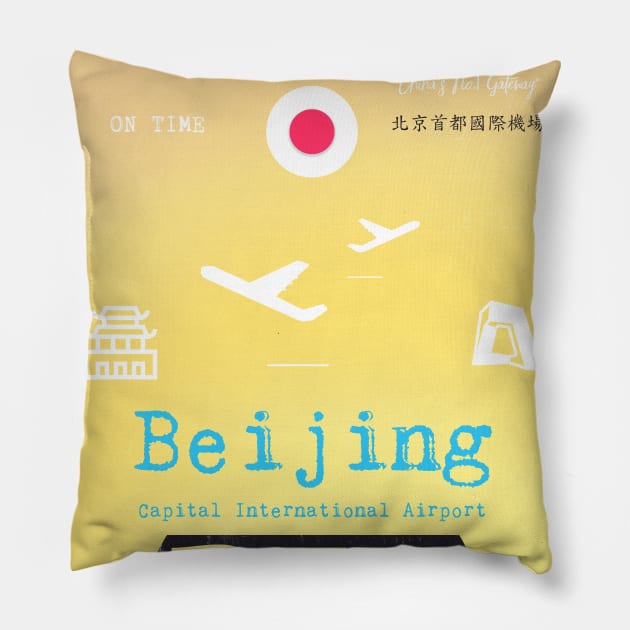 PEK Beijing airport code yellow Pillow by Woohoo