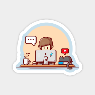 Male Working On Laptop Cartoon Vector Icon Illustration Magnet