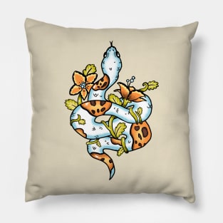 Pumpkin Pied Python Snake with Flowers Pillow