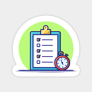 Clipboard, Paper And Timer Cartoon Vector Icon Illustration (2) Magnet