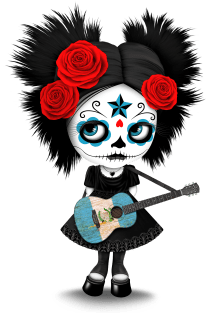 Sugar Skull Girl Playing Guatemalan Flag Guitar Magnet