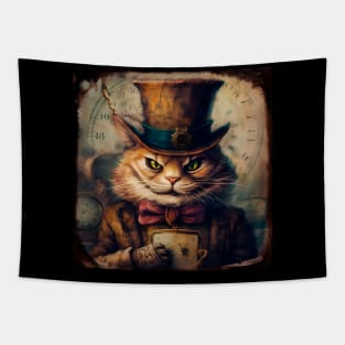 Steampunk Cheshire Cat Retro Alice in Wonderland Tapestry