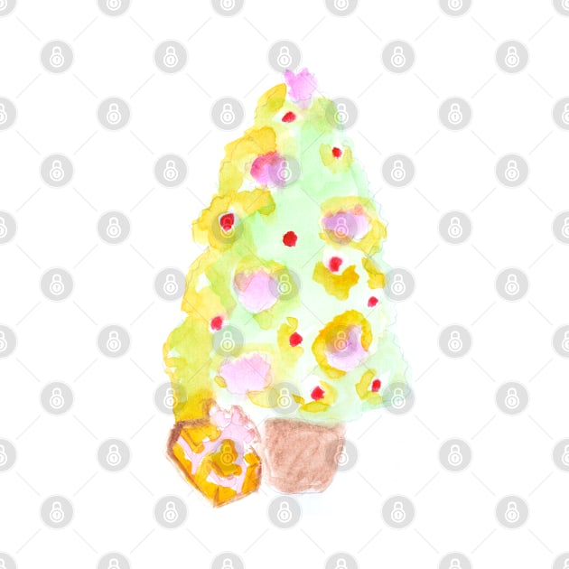 christmas tree, christmas, new year, holiday, festive, fun, gift, watercolor, design, art, painting, color by grafinya