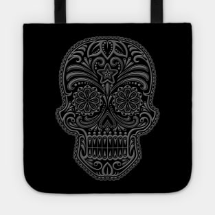 Intricate Gray and Black Sugar Skull Tote