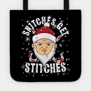 Funny Snitches Get Stitches Santa Elf Xmas Hat Humor Matching Tote