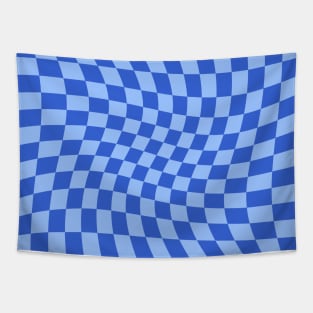 Twisted Checkered Square Pattern - Blue Tones Tapestry