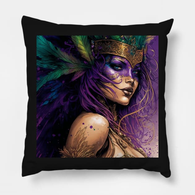 Mardi Gras Regal Queen Pillow by TheArtfulAllie