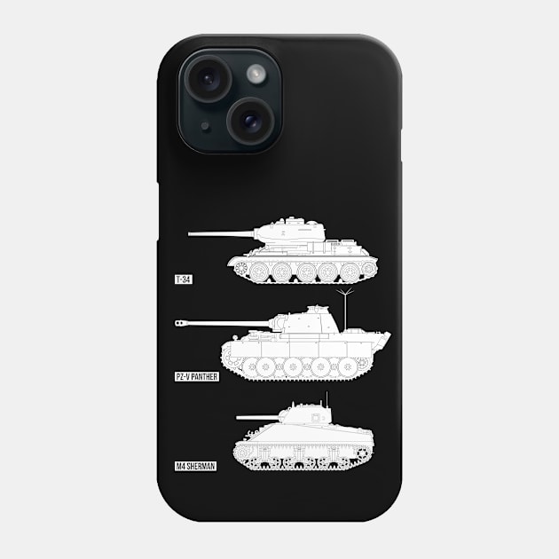 Three famous WW2 tanks of the USSR, Germany and the USA (white) Phone Case by FAawRay